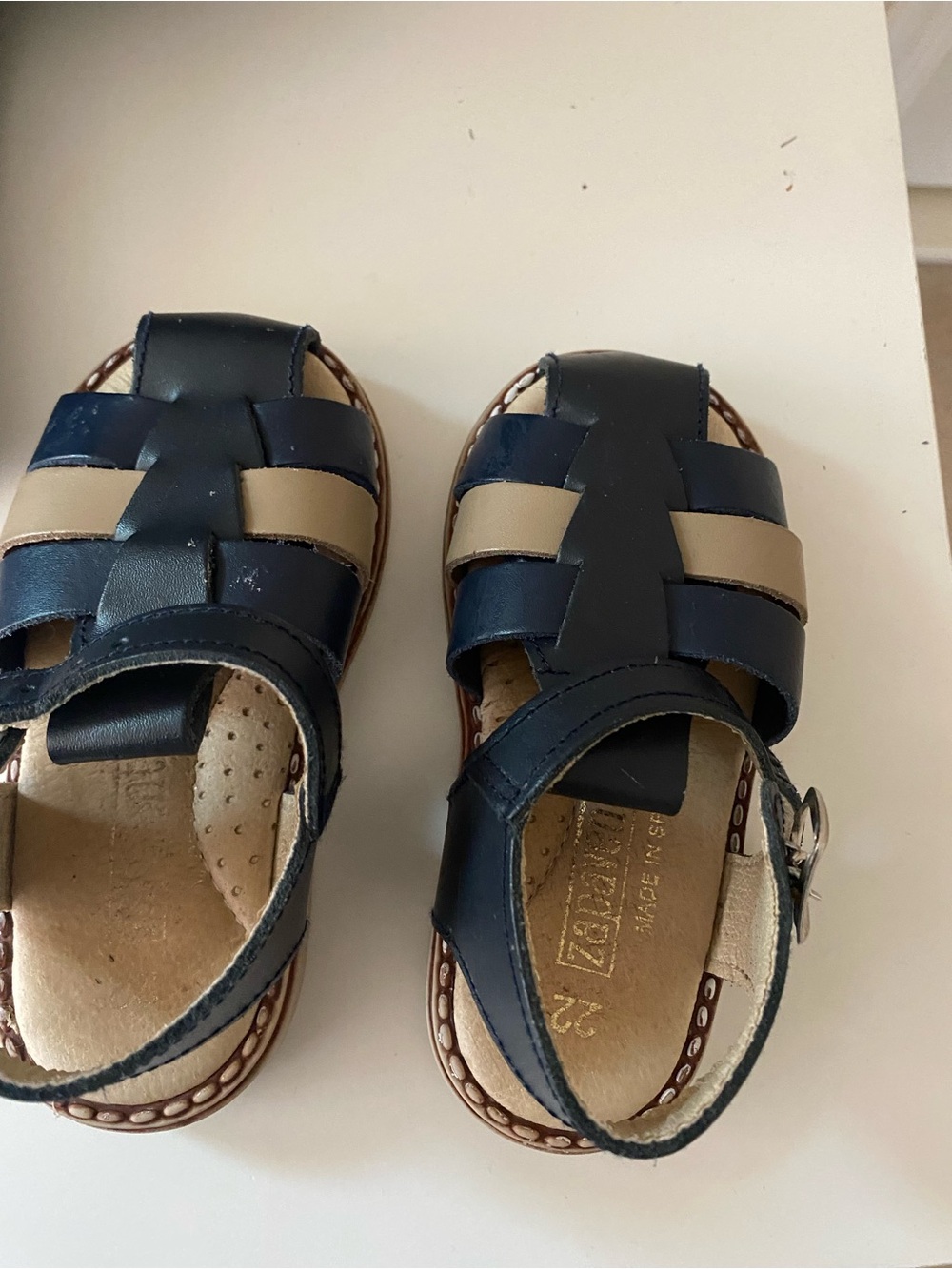 Classic Navy and Tan Kids Sandals